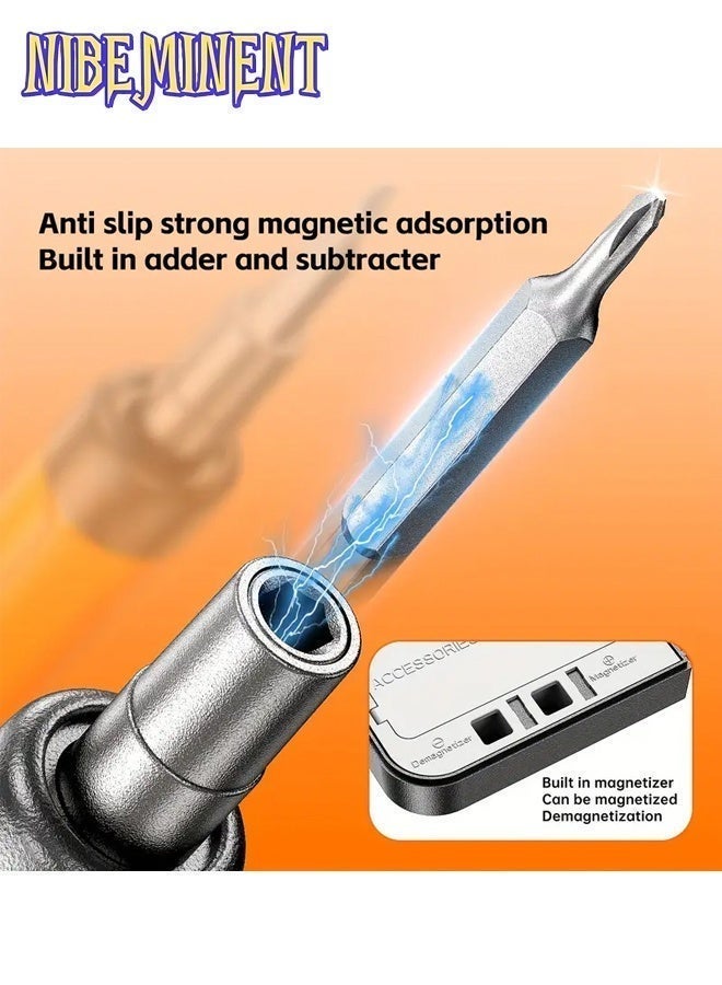 NIBEMINENT مجموعة مفكات كهربائية صغيرة 46 في 1 مع 38 رأس دقيق مغناطيسي، تعمل ببطارية ليثيوم قابلة للشحن عبر USB، مجموعة أدوات محمولة للاستخدام المنزلي، مجموعة أدوات إصلاح دقيقة للهاتف، الكمبيوتر المحمول، الكاميرا، الساعة، الكمبيوتر (رمادي) - Image 4